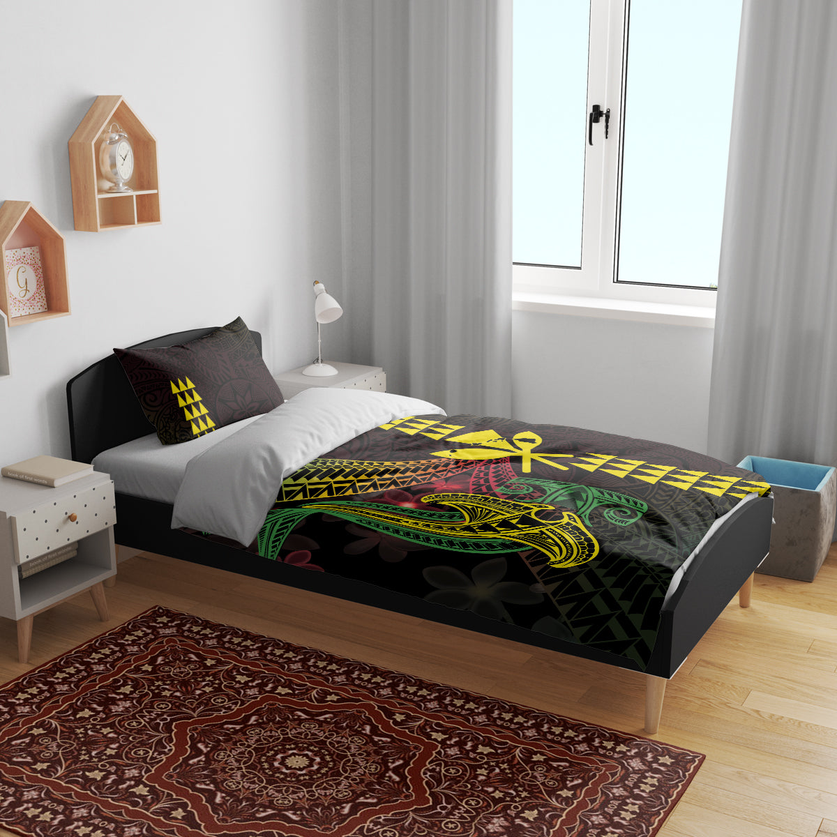 Hawaii Kakau Hammerhead Shark Bedding Set Neon Plumeria Pattern LT01 - Polynesian Pride