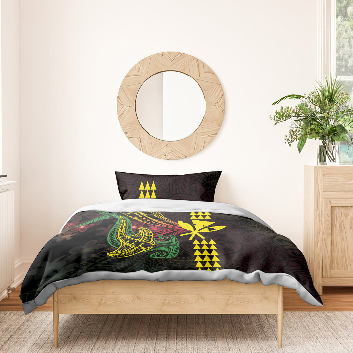Hawaii Kakau Hammerhead Shark Bedding Set Neon Plumeria Pattern LT01 - Polynesian Pride