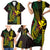 Hawaii Kakau Hammerhead Shark Family Matching Short Sleeve Bodycon Dress and Hawaiian Shirt Neon Plumeria Pattern