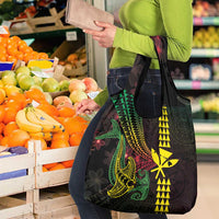 Hawaii Kakau Hammerhead Shark Grocery Bag Neon Plumeria Pattern LT01 - Polynesian Pride