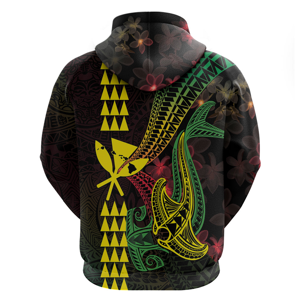 Hawaii Kakau Hammerhead Shark Hoodie Neon Plumeria Pattern LT01 - Polynesian Pride