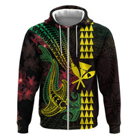 Hawaii Kakau Hammerhead Shark Hoodie Neon Plumeria Pattern LT01 Zip Hoodie Black - Polynesian Pride