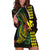 Hawaii Kakau Hammerhead Shark Hoodie Dress Neon Plumeria Pattern