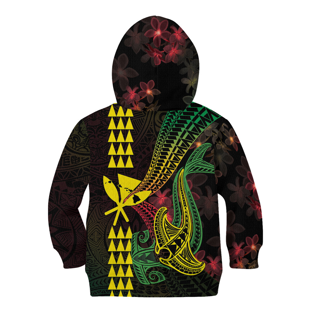 Hawaii Kakau Hammerhead Shark Kid Hoodie Neon Plumeria Pattern LT01 - Polynesian Pride