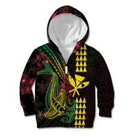 Hawaii Kakau Hammerhead Shark Kid Hoodie Neon Plumeria Pattern LT01 Zip Hoodie Black - Polynesian Pride