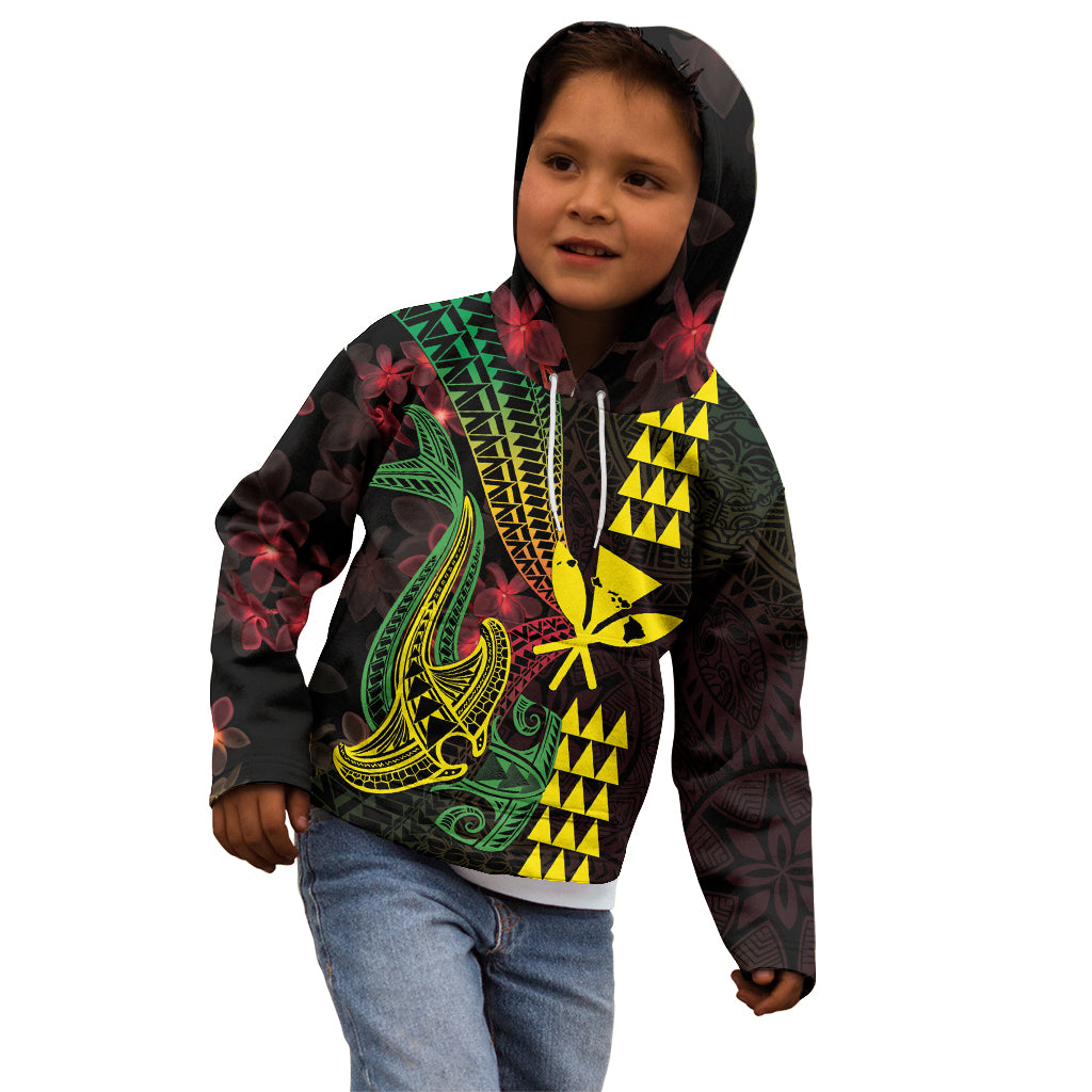 Hawaii Kakau Hammerhead Shark Kid Hoodie Neon Plumeria Pattern LT01 - Polynesian Pride
