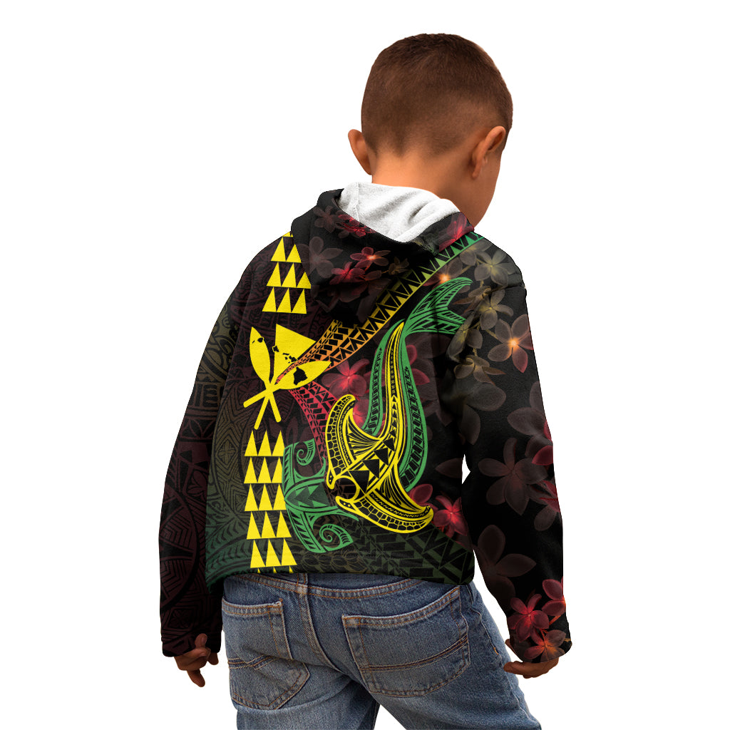 Hawaii Kakau Hammerhead Shark Kid Hoodie Neon Plumeria Pattern LT01 - Polynesian Pride