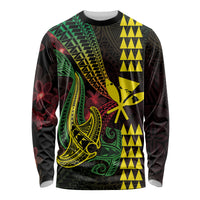 Hawaii Kakau Hammerhead Shark Long Sleeve Shirt Neon Plumeria Pattern LT01 Unisex Black - Polynesian Pride