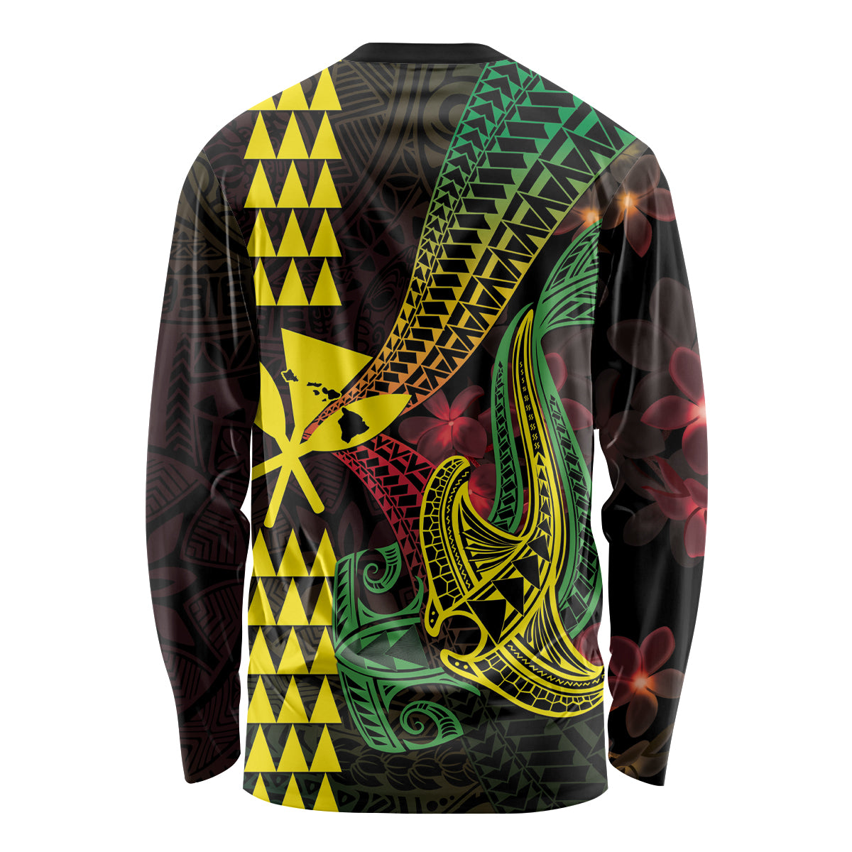 Hawaii Kakau Hammerhead Shark Long Sleeve Shirt Neon Plumeria Pattern LT01 - Polynesian Pride