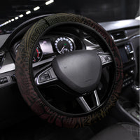 Hawaii Kakau Hammerhead Shark Steering Wheel Cover Neon Plumeria Pattern LT01 Universal Fit Black - Polynesian Pride