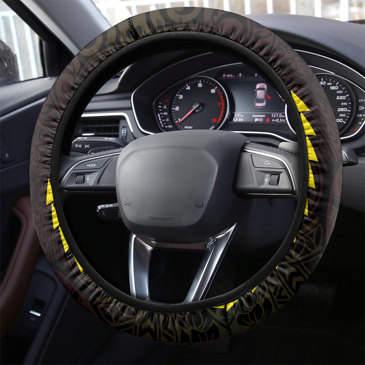 Hawaii Kakau Hammerhead Shark Steering Wheel Cover Neon Plumeria Pattern LT01 - Polynesian Pride