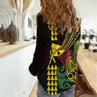 Hawaii Kakau Hammerhead Shark Women Casual Shirt Neon Plumeria Pattern LT01 - Polynesian Pride