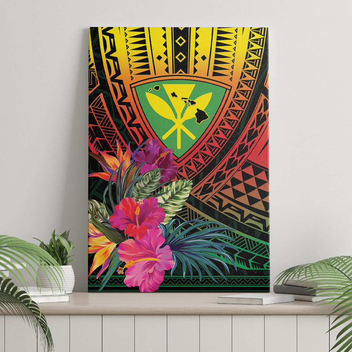 Hawaii Kanaka Maoli Flag Day Canvas Wall Art Tropical Flowers LT01 - Polynesian Pride