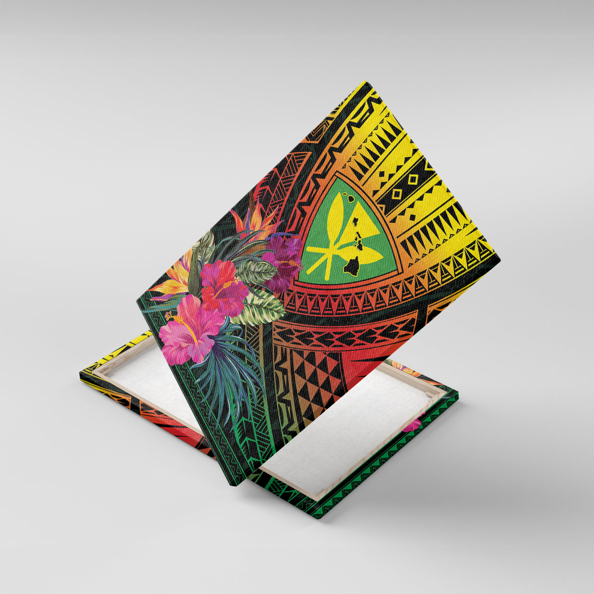 Hawaii Kanaka Maoli Flag Day Canvas Wall Art Tropical Flowers LT01 With Frame Black - Polynesian Pride