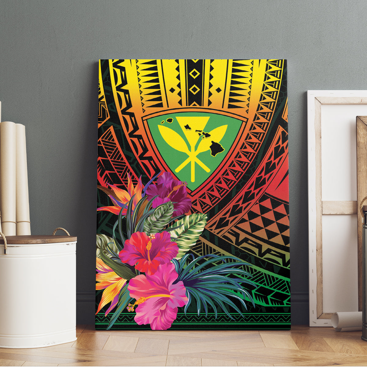 Hawaii Kanaka Maoli Flag Day Canvas Wall Art Tropical Flowers LT01 - Polynesian Pride
