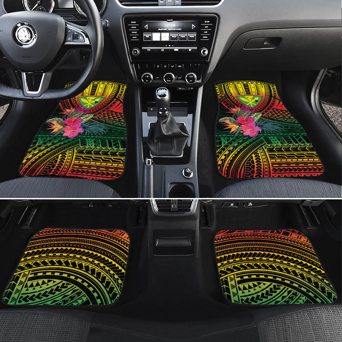 Hawaii Kanaka Maoli Flag Day Car Mats Tropical Flowers LT01 Set 4pcs Black - Polynesian Pride