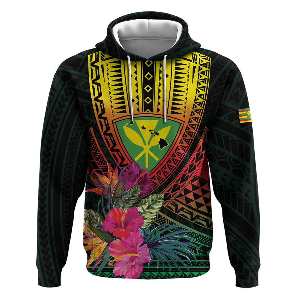 Hawaii Kanaka Maoli Flag Day Hoodie Tropical Flowers LT01 Pullover Hoodie Black - Polynesian Pride