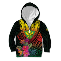 Hawaii Kanaka Maoli Flag Day Kid Hoodie Tropical Flowers LT01 Zip Hoodie Black - Polynesian Pride
