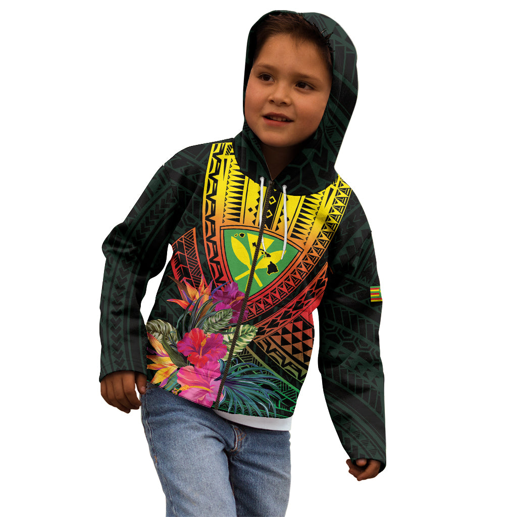 Hawaii Kanaka Maoli Flag Day Kid Hoodie Tropical Flowers LT01 - Polynesian Pride