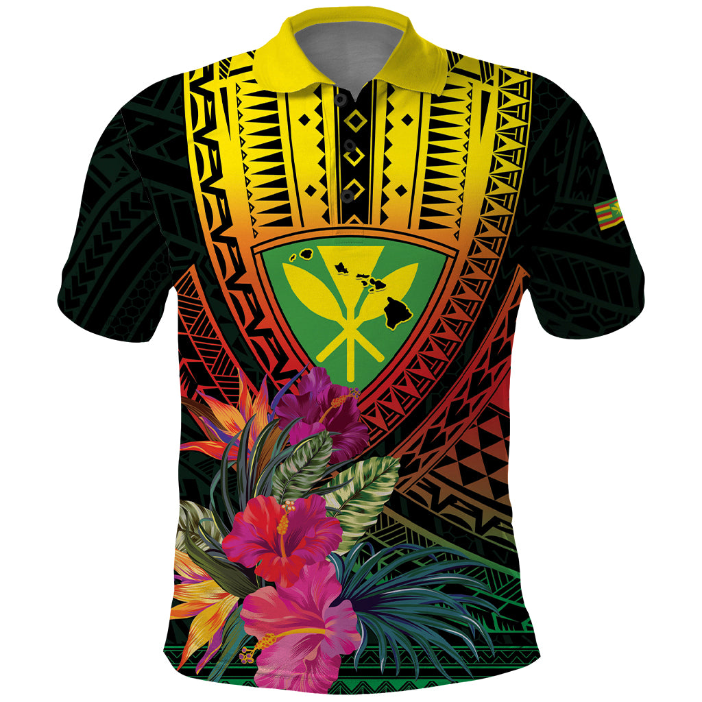 Hawaii Kanaka Maoli Flag Day Polo Shirt Tropical Flowers LT01 Black - Polynesian Pride