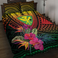 Hawaii Kanaka Maoli Flag Day Quilt Bed Set Tropical Flowers LT01 Black - Polynesian Pride