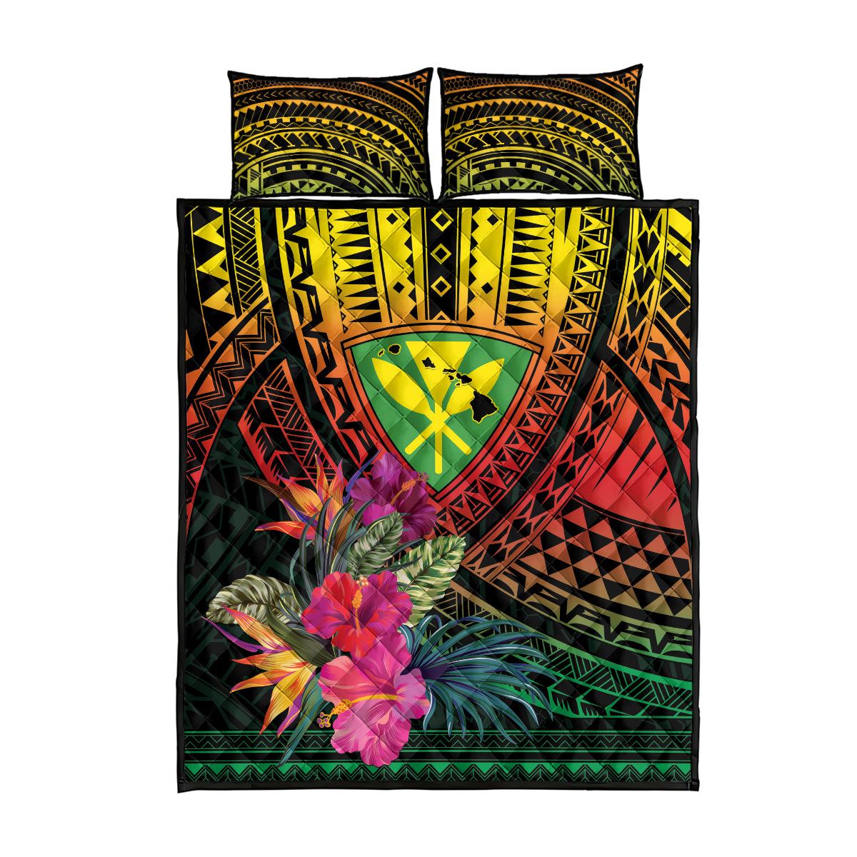 Hawaii Kanaka Maoli Flag Day Quilt Bed Set Tropical Flowers LT01 - Polynesian Pride