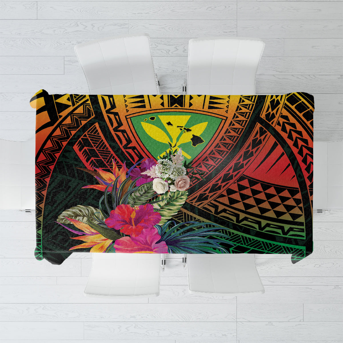 Hawaii Kanaka Maoli Flag Day Tablecloth Tropical Flowers LT01 Black - Polynesian Pride