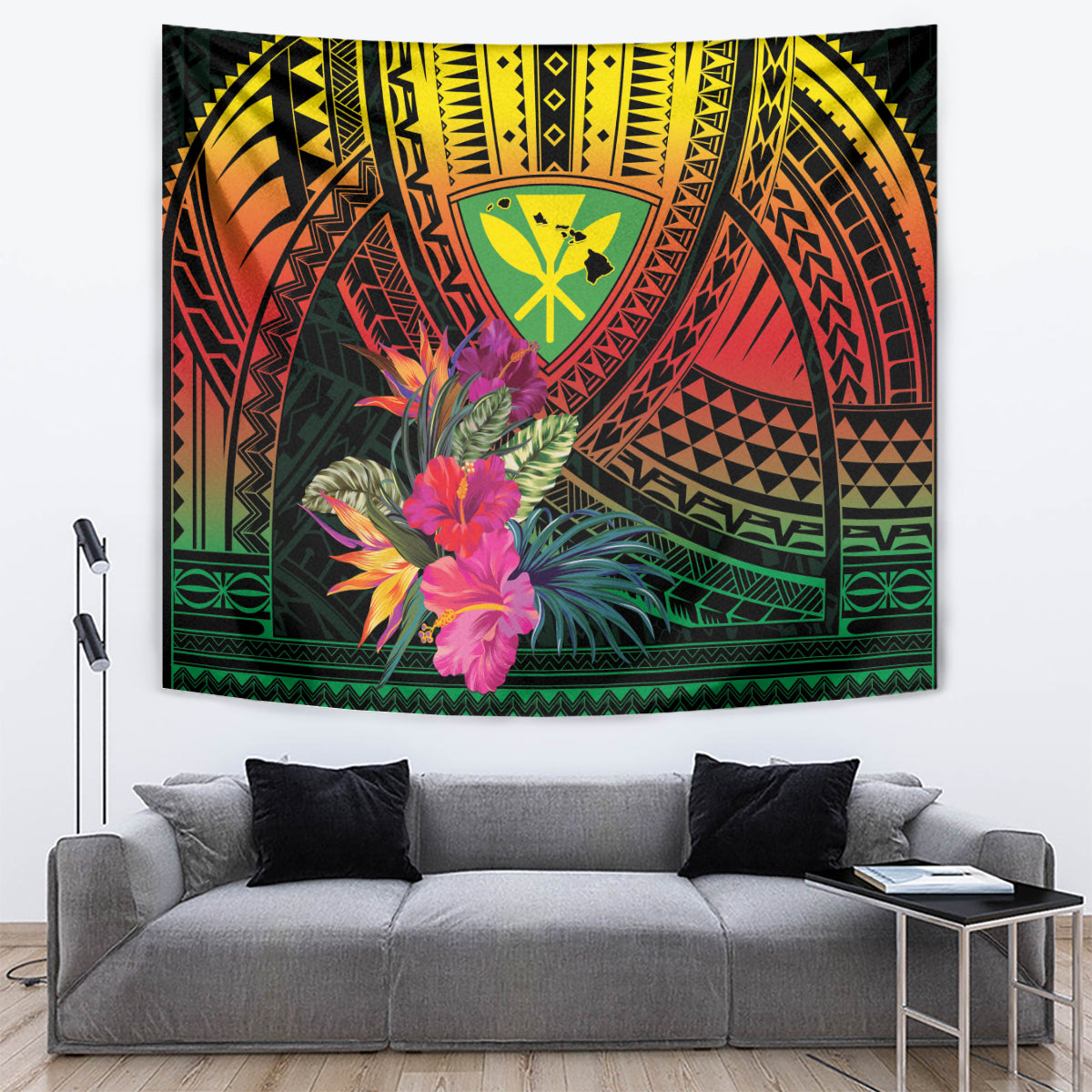 Hawaii Kanaka Maoli Flag Day Tapestry Tropical Flowers LT01 Black - Polynesian Pride