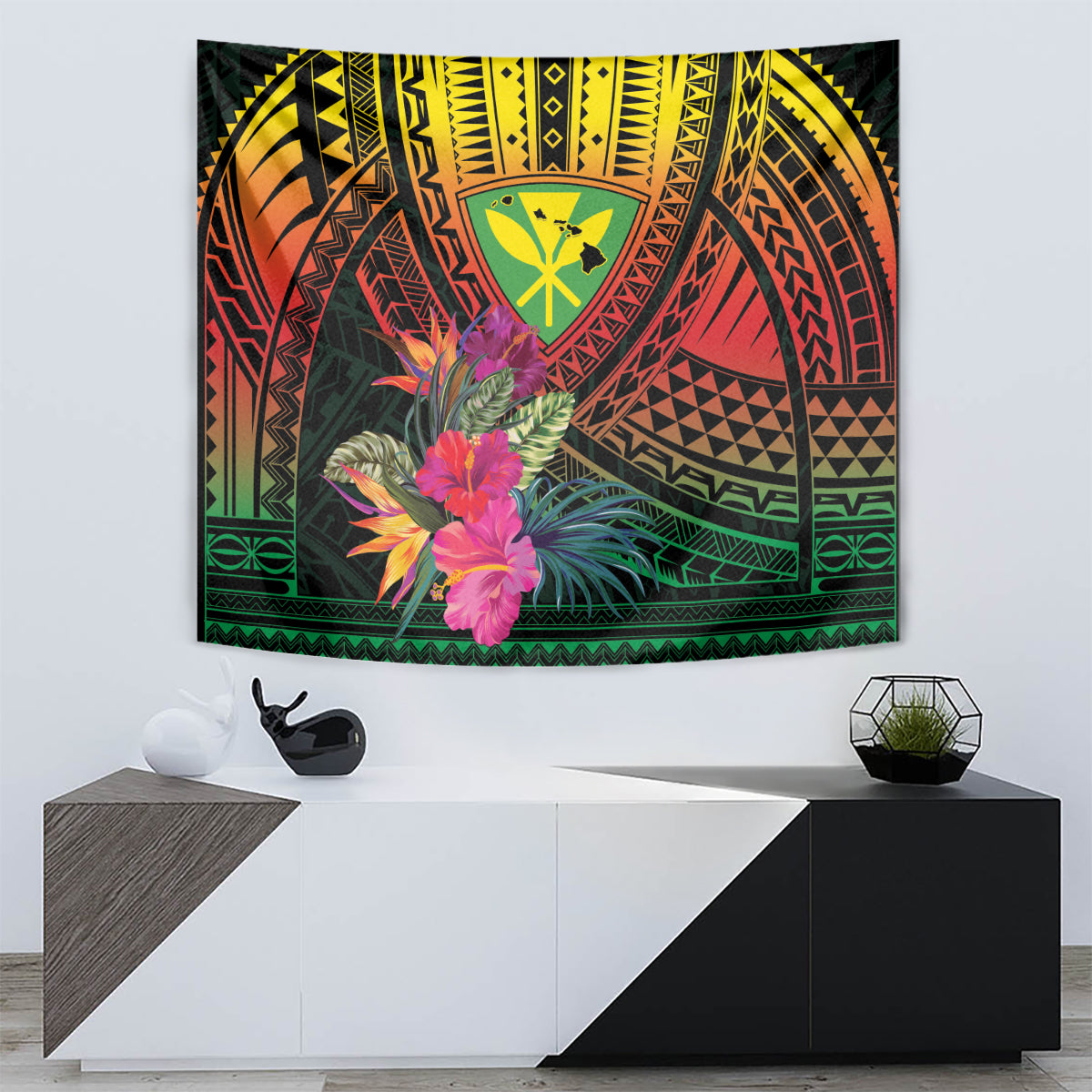 Hawaii Kanaka Maoli Flag Day Tapestry Tropical Flowers LT01 - Polynesian Pride