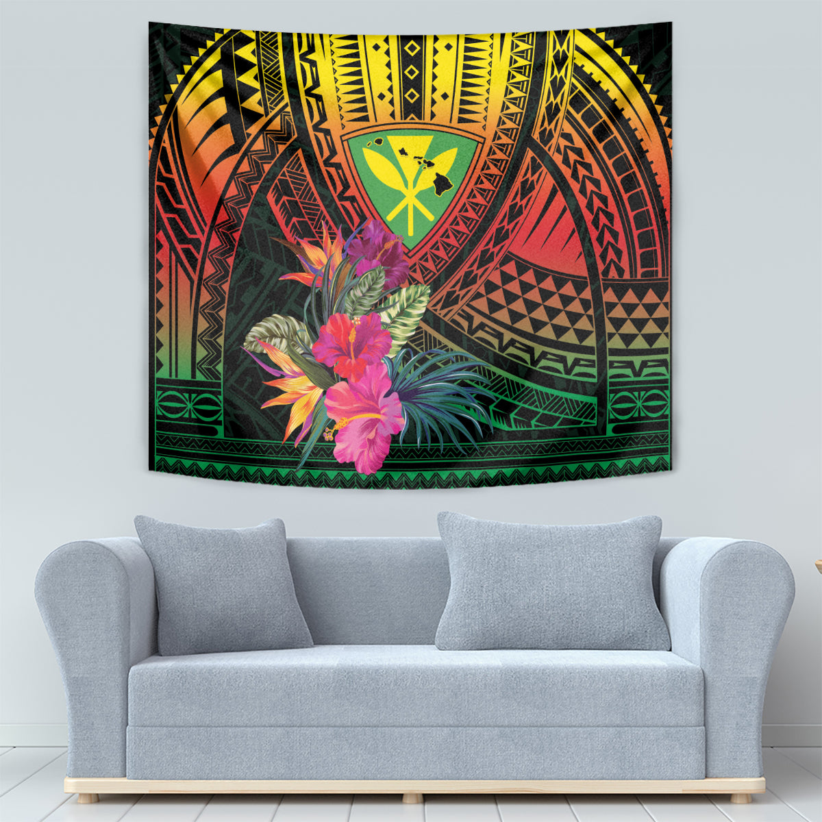 Hawaii Kanaka Maoli Flag Day Tapestry Tropical Flowers LT01 - Polynesian Pride