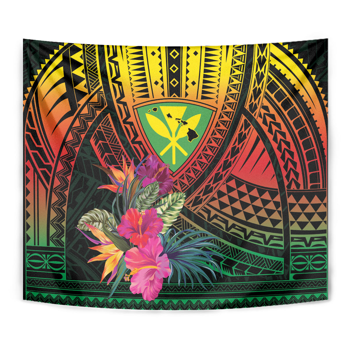 Hawaii Kanaka Maoli Flag Day Tapestry Tropical Flowers LT01 - Polynesian Pride