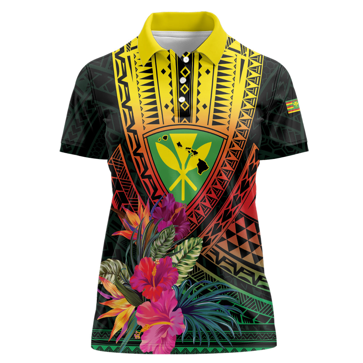 Hawaii Kanaka Maoli Flag Day Women Polo Shirt Tropical Flowers LT01 Female Black - Polynesian Pride