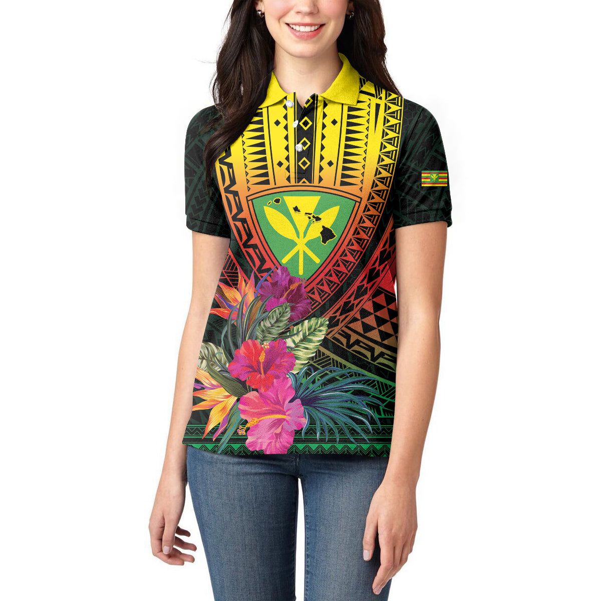 Hawaii Kanaka Maoli Flag Day Women Polo Shirt Tropical Flowers LT01 - Polynesian Pride