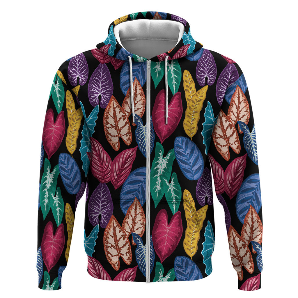 Hawaii Colorful Tropical Leaves Hoodie LT01 Zip Hoodie Black - Polynesian Pride