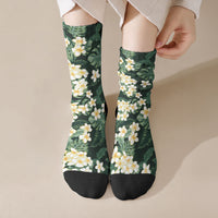 Hawaii Plumeria Tropical Leaves Crew Socks Monstera Calathea Palm Fronds LT01 Crew Socks Green - Polynesian Pride