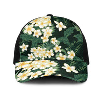 Hawaii Plumeria Tropical Leaves Mesh Trucker Cap Monstera Calathea Palm Fronds LT01 One Size Black Green - Polynesian Pride