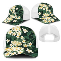 Hawaii Plumeria Tropical Leaves Mesh Trucker Cap Monstera Calathea Palm Fronds LT01 - Polynesian Pride