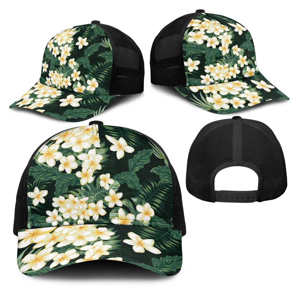 Hawaii Plumeria Tropical Leaves Mesh Trucker Cap Monstera Calathea Palm Fronds LT01 - Polynesian Pride