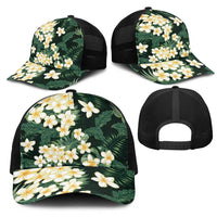 Hawaii Plumeria Tropical Leaves Mesh Trucker Cap Monstera Calathea Palm Fronds LT01 - Polynesian Pride