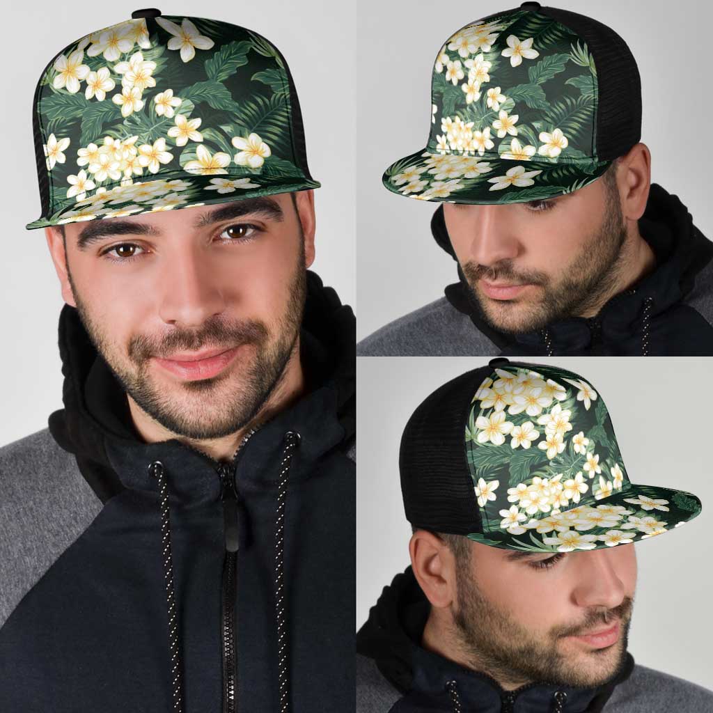 Hawaii Plumeria Tropical Leaves Mesh Trucker Cap Monstera Calathea Palm Fronds LT01 - Polynesian Pride