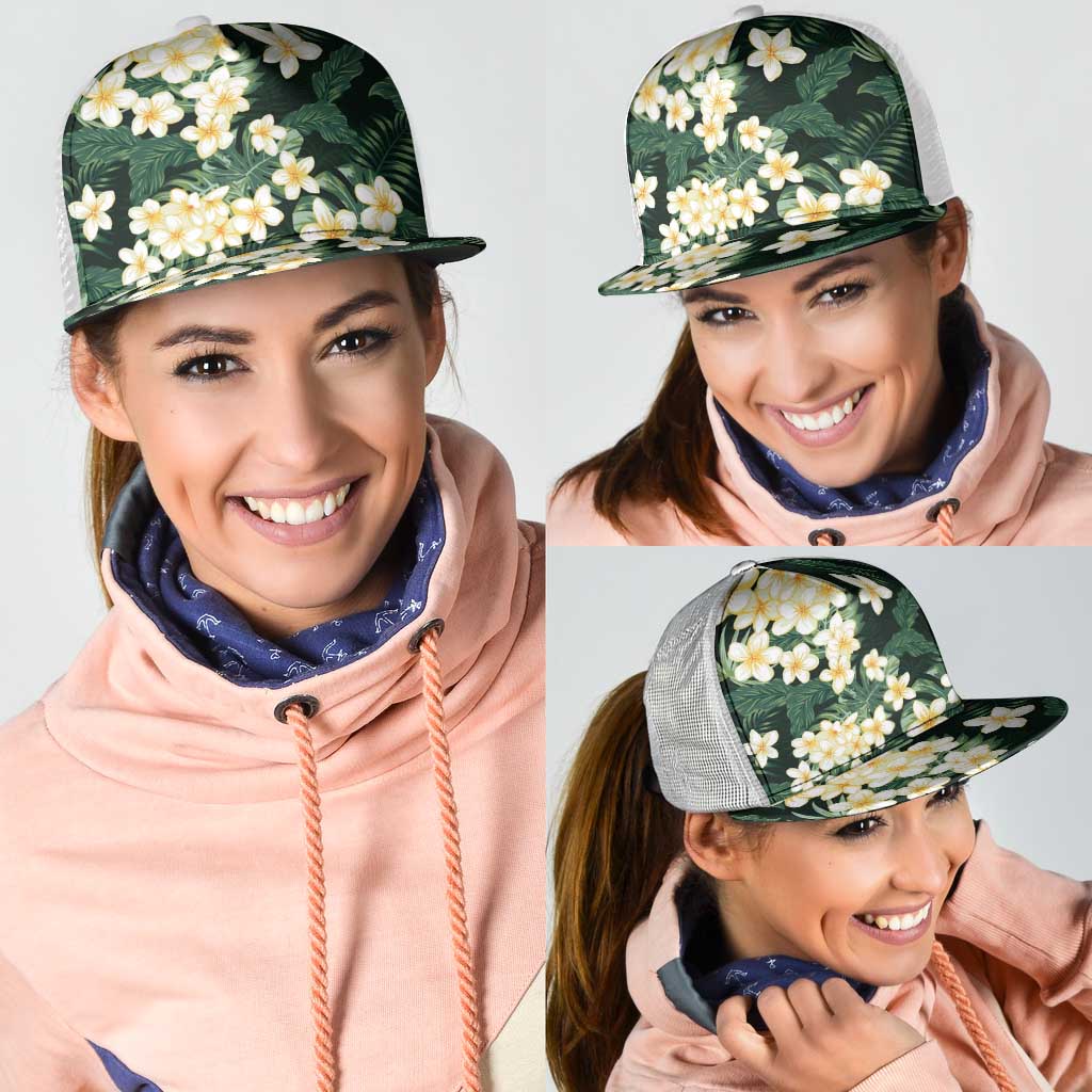 Hawaii Plumeria Tropical Leaves Mesh Trucker Cap Monstera Calathea Palm Fronds LT01 - Polynesian Pride