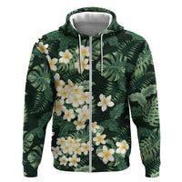 Hawaii Plumeria Tropical Leaves Zip Hoodie Monstera Calathea Palm Fronds LT01 Zip Hoodie Green - Polynesian Pride
