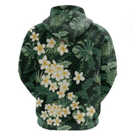 Hawaii Plumeria Tropical Leaves Zip Hoodie Monstera Calathea Palm Fronds LT01 - Polynesian Pride