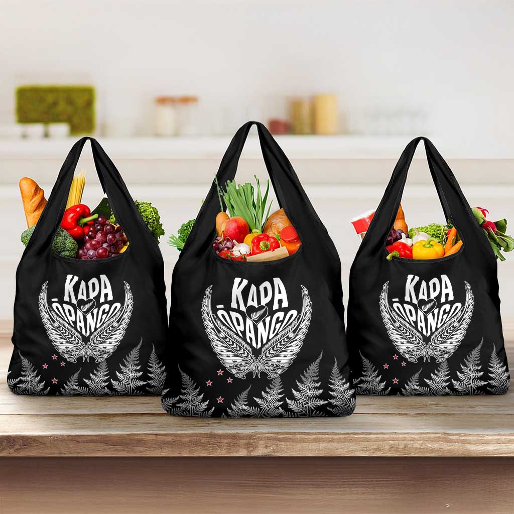 Custom New Zealand Rugby Grocery Bag NZ Opango Forever Silver Fern Heart LT01 3-pack One Size Black - Polynesian Pride