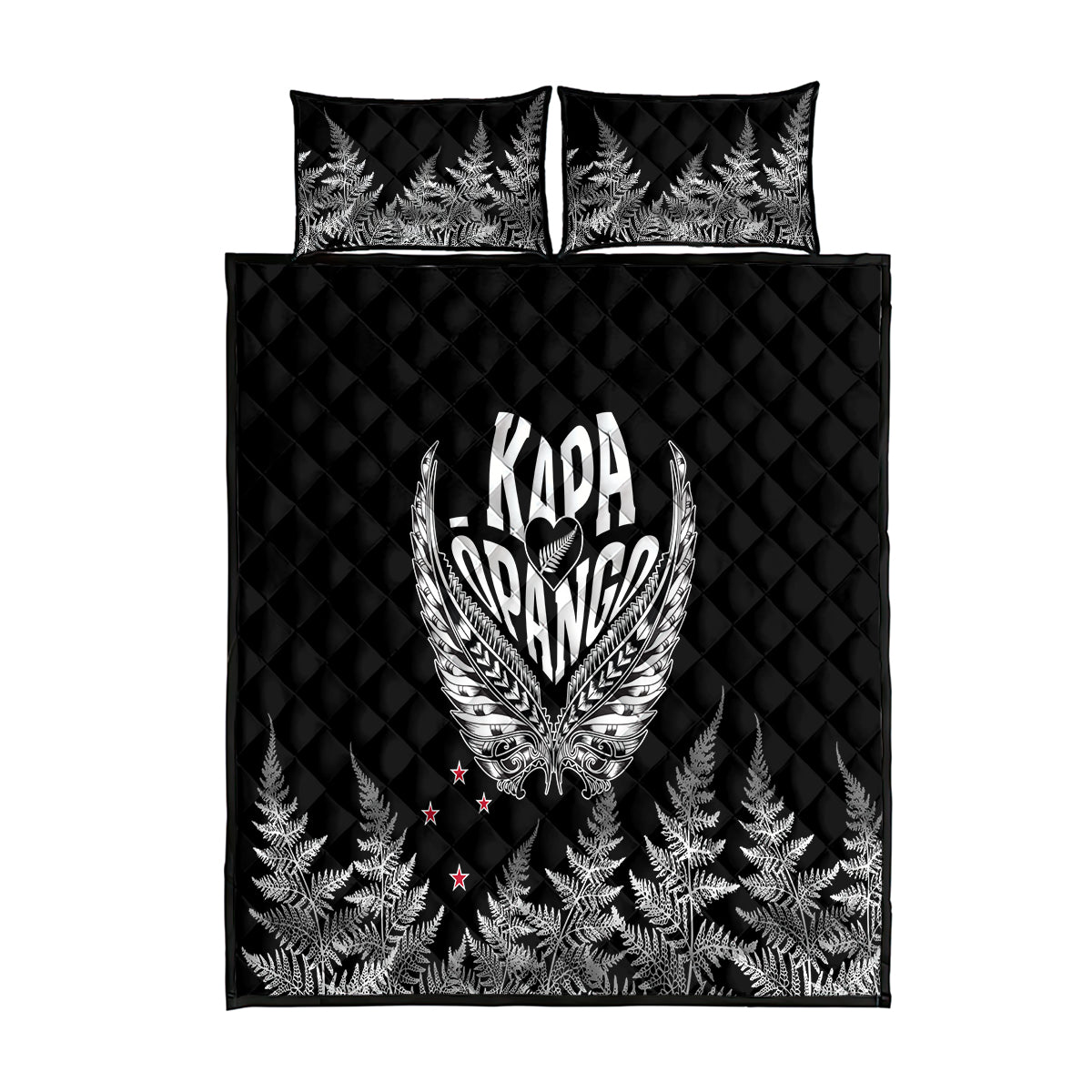 New Zealand Rugby Quilt Bed Set NZ Opango Forever Silver Fern Heart LT01 Black - Polynesian Pride