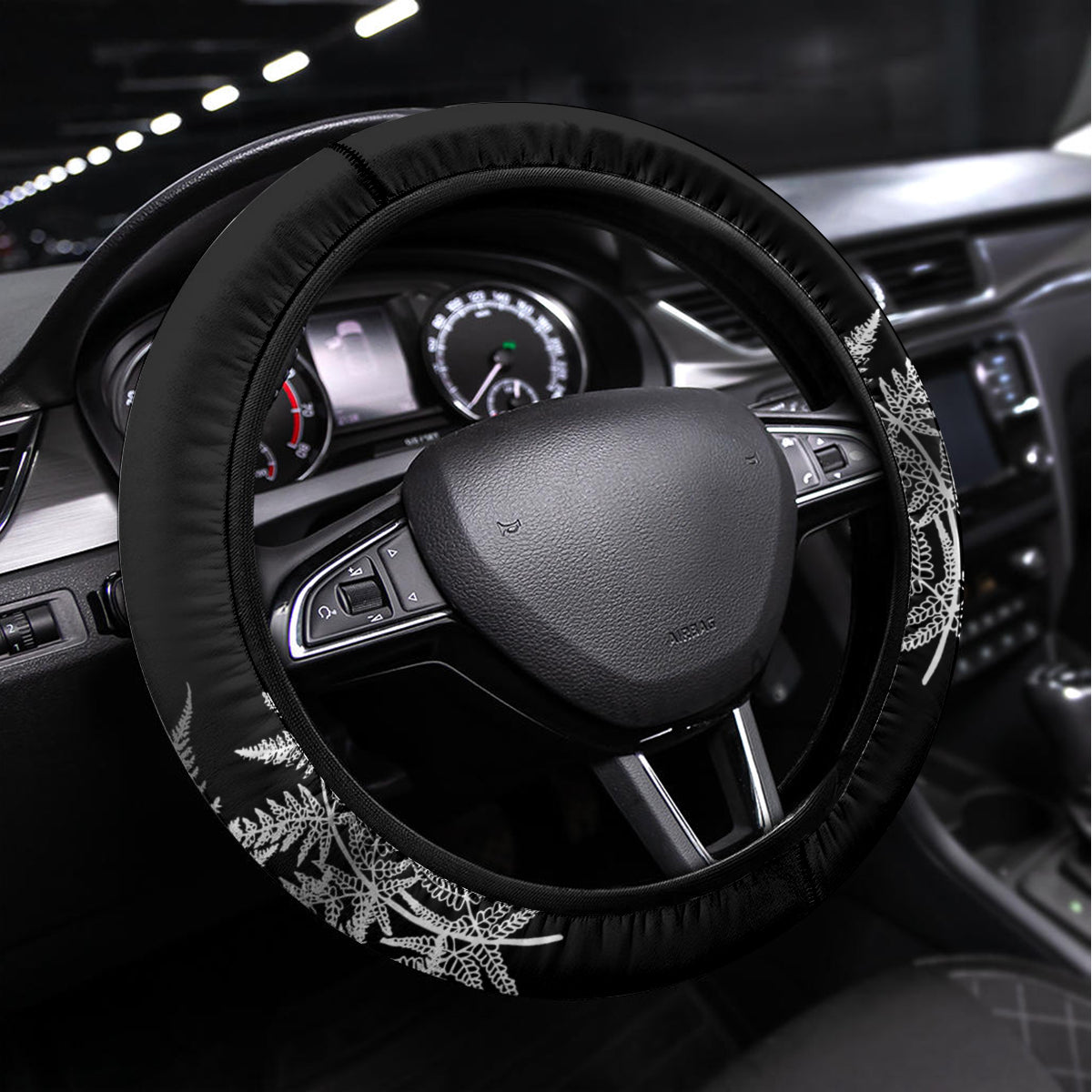 New Zealand Rugby Steering Wheel Cover NZ Opango Forever Silver Fern Heart LT01 Universal Fit Black - Polynesian Pride