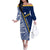 Nauru Independence Day Family Matching Off Shoulder Long Sleeve Dress and Hawaiian Shirt Repubrikin Naoero Gods Will First LT01 Mom's Dress Blue - Polynesian Pride