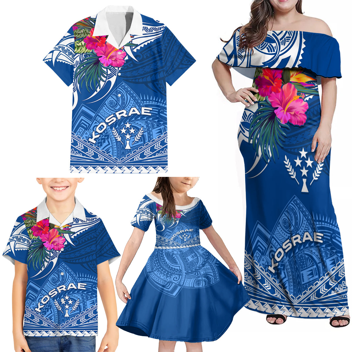 Kosrae Constitution Day Family Matching Off Shoulder Maxi Dress and Hawaiian Shirt Kusaie Special Style LT01 - Polynesian Pride