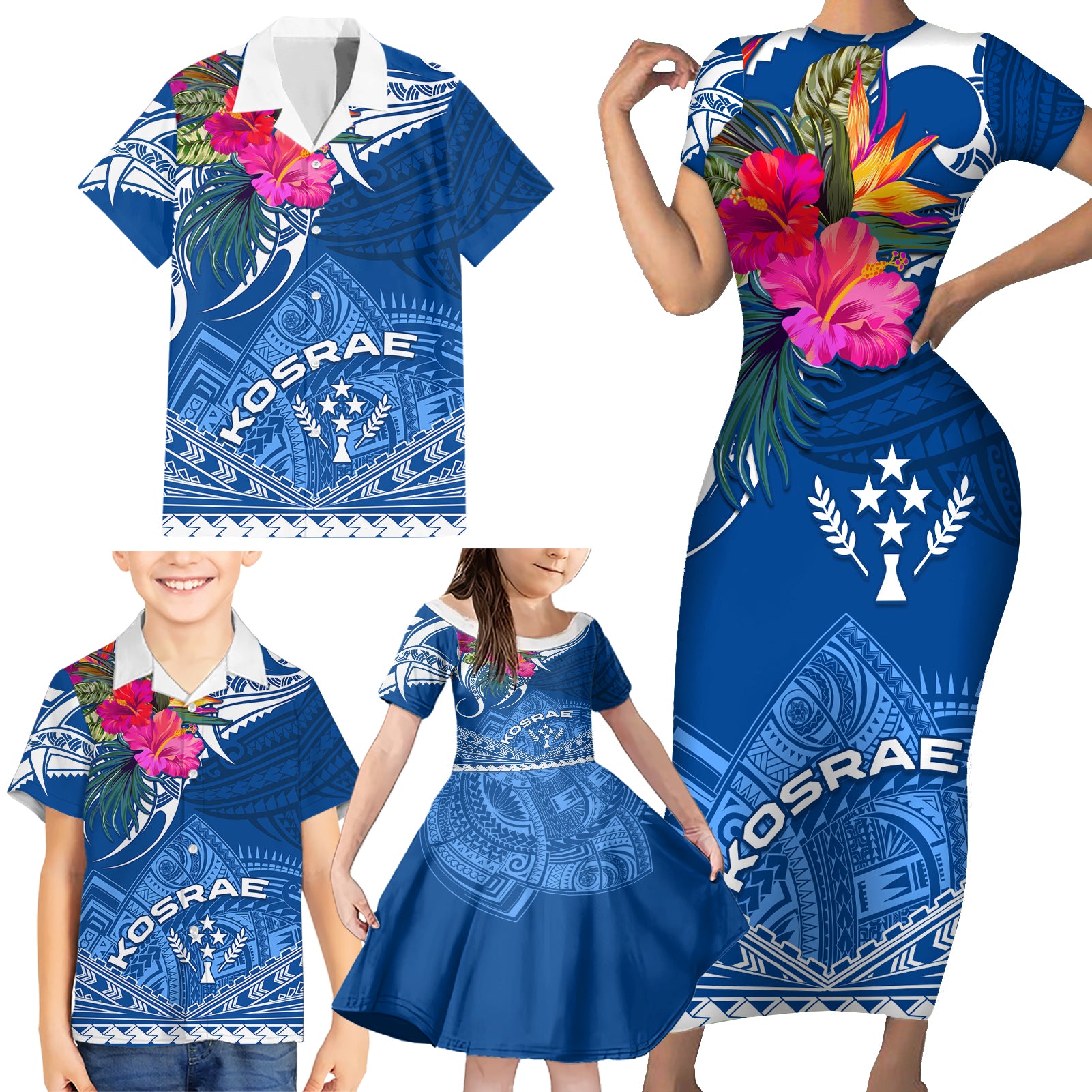 Kosrae Constitution Day Family Matching Short Sleeve Bodycon Dress and Hawaiian Shirt Kusaie Special Style LT01 - Polynesian Pride