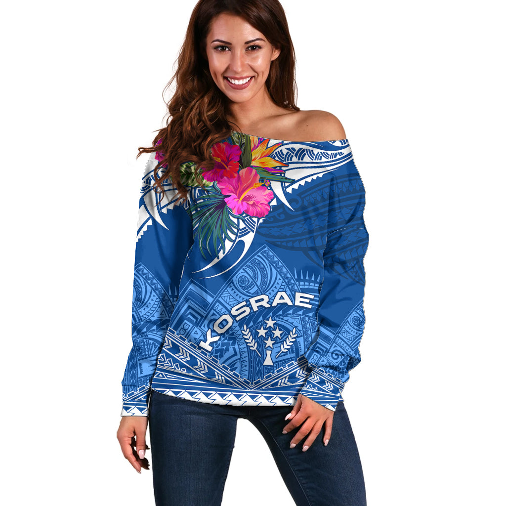 Kosrae Constitution Day Off Shoulder Sweater Kusaie Special Style LT01 Women Blue - Polynesian Pride